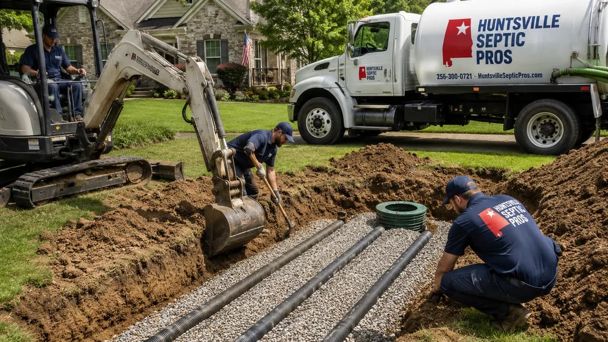 Septic tank repair work in progress in North Alabama